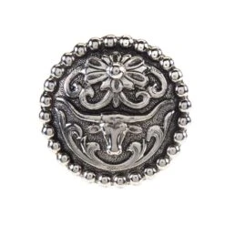 Rockin Out Jewelry 1 1/2in. Beaded Border Concho With Flower And Steer Head