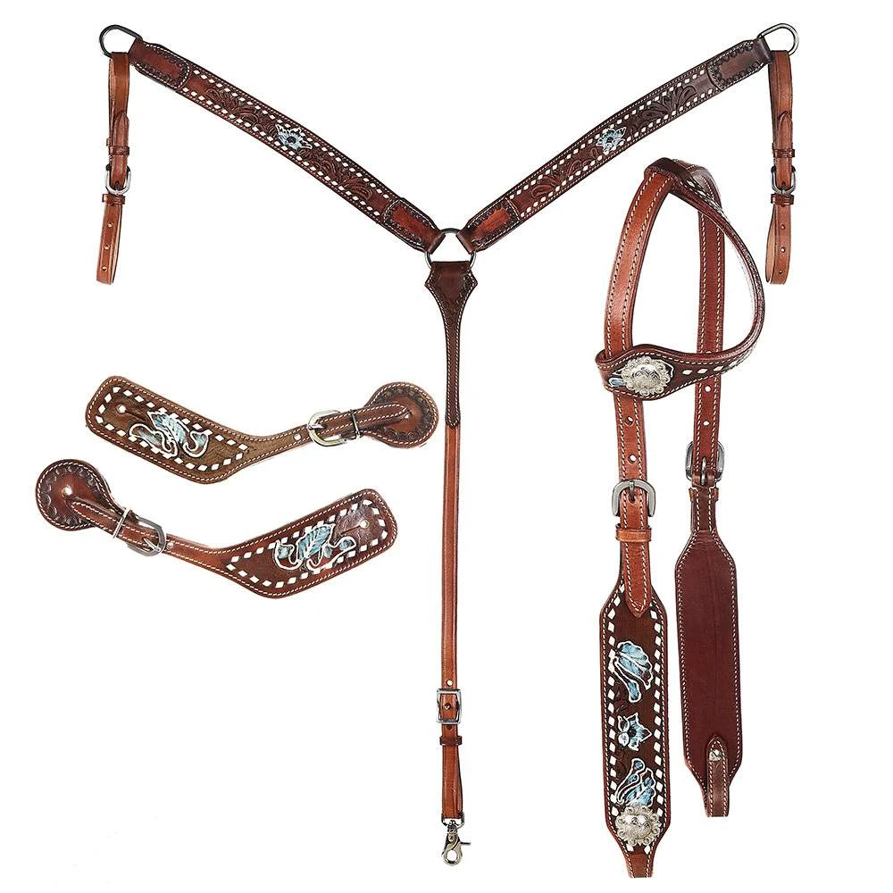 Tough 1 Tooled Floral 3 Piece Tack Set 3 Tough 1 Tooled Floral 3 Piece Tack Set