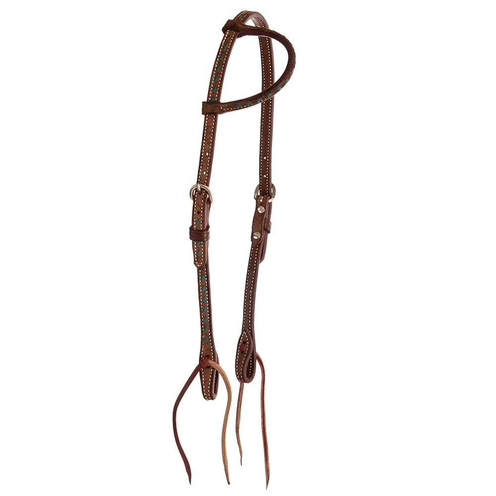 NRS Turquoise Buckstitch Chocolate Roughtout Slip Ear Headstall 3 NRS Turquoise Buckstitch Chocolate Roughtout Slip Ear Headstall