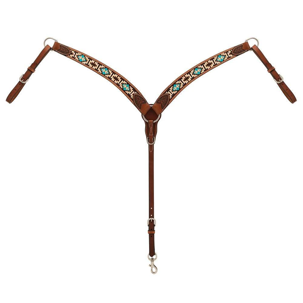Weaver Leather Turquoise Cross Aztec Contoured Breast Collar 3 Weaver Leather Turquoise Cross Aztec Contoured Breast Collar