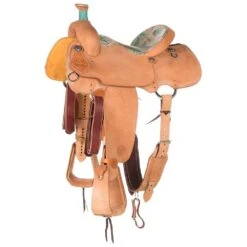 Nrs Competitors NRS Competitor Natural All Around Saddle With Turquoise Feather Seat
