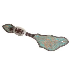 Martin Saddlery Turquoise Desert Flower Dyed Edged Rancher Spur Strap