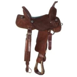 Nrs Competitors Chocolate Roughout Barrel Saddle With Inlaid Floral Turquoise Seat -Saddlery Shop 1412155RW 2