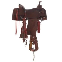 Nrs Competitors Chocolate Roughout Shark Inlaid Seat Team Roping Saddle -Saddlery Shop 1412176RW 3