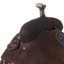 Nrs Competitors Chocolate Roughout Shark Inlaid Seat Team Roping Saddle -Saddlery Shop 1412176RW 4