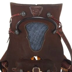 Nrs Competitors Chocolate Roughout Shark Inlaid Seat Team Roping Saddle -Saddlery Shop 1412176RW 5