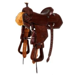 Nrs Competitors NRS Competitor Series Chocolate Rough Out Team Roper Saddle With Inlaid Red Bullhide Seat