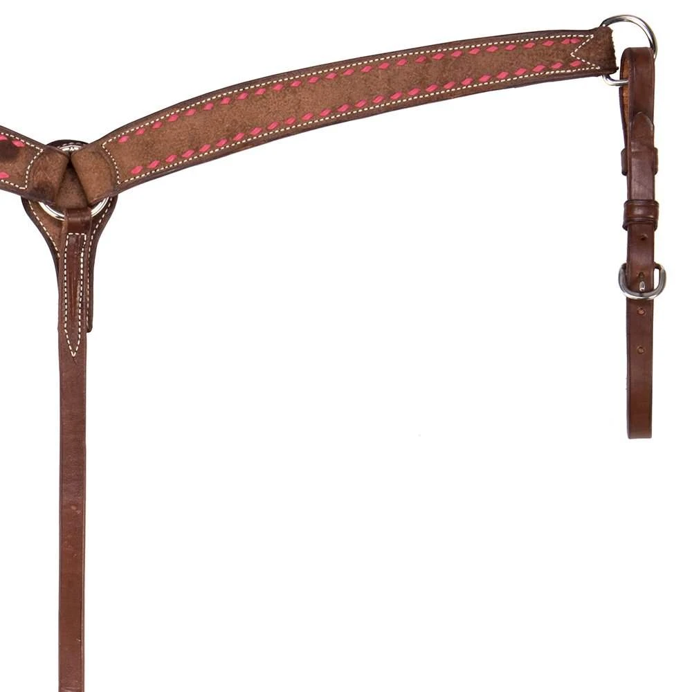 NRS 1-3/4in Pink Buckstitch Chocolate Roughout Breast Collar 3 NRS 1-3/4in Pink Buckstitch Chocolate Roughout Breast Collar
