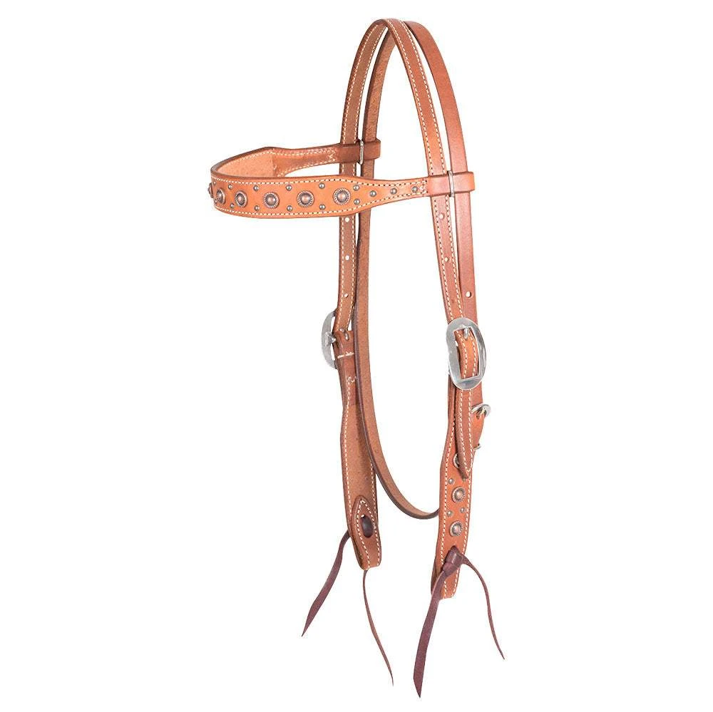 Martin Saddlery Skirting Leather Browband Headstall W/Rope Edged Dots 5 Martin Saddlery Skirting Leather Browband Headstall W/Rope Edged Dots - Image 3