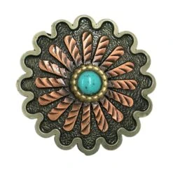 Augus Silversmith's Turquoise Copper Rossette Saddle Concho Set