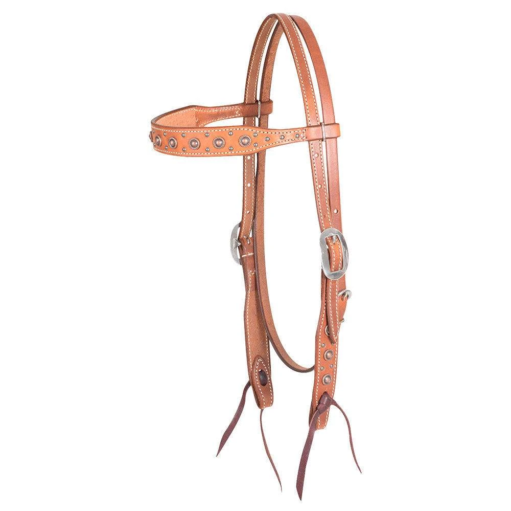 Martin Saddlery Skirting Leather Browband Headstall W/Rope Edged Dots 4 Martin Saddlery Skirting Leather Browband Headstall W/Rope Edged Dots - Image 2