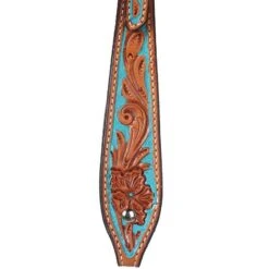 NRS Tooled Browband Headstall W/ Painted Turquoise Background -Saddlery Shop HDS143 2