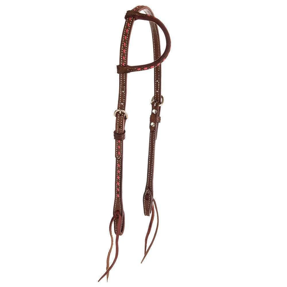 NRS Pink Buckstitch Chocolate Roughtout Slip Ear Headstall 4 NRS Pink Buckstitch Chocolate Roughtout Slip Ear Headstall - Image 2